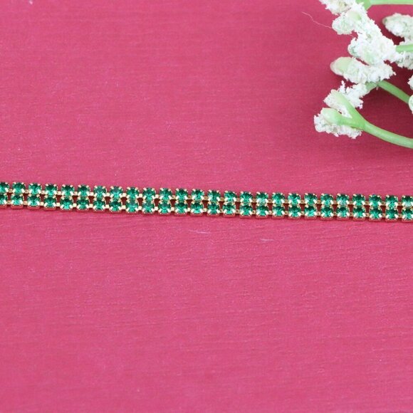 Rose Gold Bracelet with Green Stones, XPBL0679 - Picture 10 of 12